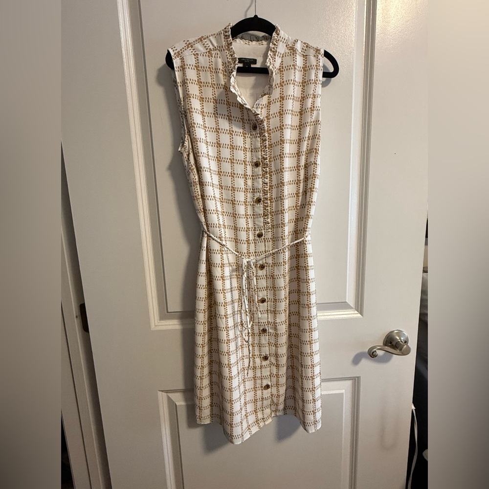Ann Taylor Cream and Brown Checkered Midi Dress